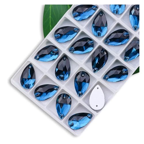 Strasssteine zum Aufbügeln, Strasssteine zum Aufnähen in allen Größen, Crystal AB, beliebte Tropfen, Kristallsteine mit 2 Löchern, Kleidung, Brautschuhe (Pfauenblau, 11 x 18 mm 28 Stück) von LCKKJHG