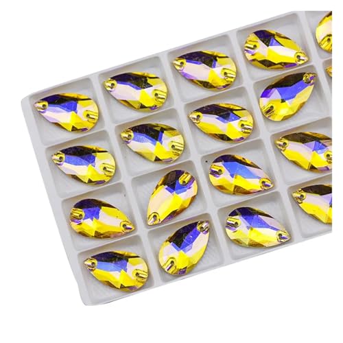Strasssteine zum Aufbügeln, Strasssteine zum Aufnähen in allen Größen, Crystal AB, beliebte Tropfen, Kristallsteine mit 2 Löchern, Kleidung, Brautschuhe (Topaz AB,13 x 22 mm 20 Stück) von LCKKJHG