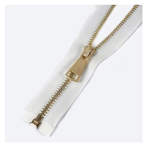 Zwei Wege ReißVerschluss 60-150 cm Schieber Reißverschluss for Nähen von Jacken und Mänteln Reißverschlüsse nach unten Reparaturset DIY Zubehör(White-Gold-Single,120cm) von LCKKJHG