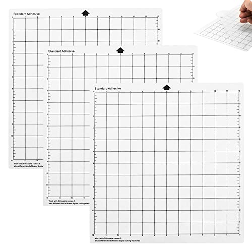 Schneidematte für Silhouette Cameo 4/3/2/1, Standardgriff, 12x12 Zoll, 3 Stk Haftende und Rutschfeste Flexible Gerasterte Schneidematten Ersatzmatten Zubehörset Vinyl Craft Sewing von LCOUACEO