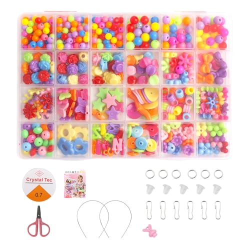LCUHAVA Perlen Set 450 STK Perlen zum auffädeln Schmuck Schnurset, DIY Freundschaftsarmbänder Halsketten Kunsthandwerks-Set für Mädchen Kunsthandwerk Geburstagsgeschenk (bunt) von LCUHAVA