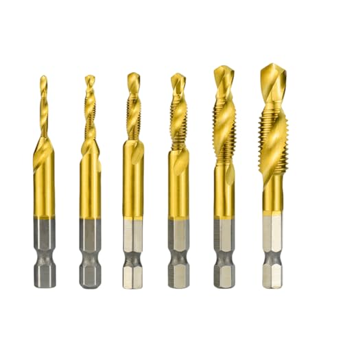 HSS-Gewindebohrer, Titanbeschichteter HSS-Spiralnut-Gewindebohrer-Set mit Sechskantschaft, M3, M4, M5, M6, M8, M10(Tap Drill Bit Set GD) von LCUVIMPEX
