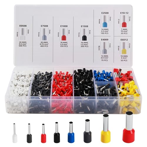1800 Stück Aderendhülsen set für 0,5-10 mm² Kabel, 8 Spezifikationen, Isolierungs Steckverbinder Kits für eine Vielzahl von Verdrahtungsanforderungen,Standard Klemmen elektro nach DIN 46228-4:2020-03 1800 Stück Aderendhülsen set für 0,5-10 mm² Kabel, 8 Spezifikationen, Isolierungs Steckverbinder Kits für eine Vielzahl von Verdrahtungsanforderungen,Standard Klemmen elektro nach DIN 46228-4:2020-03 von LCXCXY