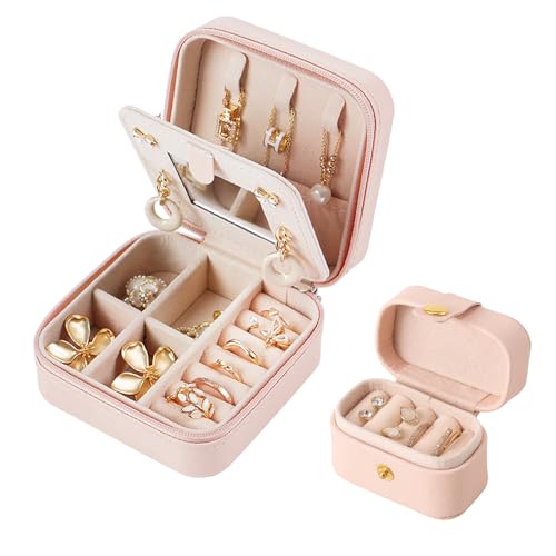 LDALAX Schmuckkästchen Reise, 2-teiliges Set Schmuckschatulle für Mädchen und Frauen, Reise Schmuck Etui, PU-Bezug Schmuck-Organizer für Ringe, Ohrringe, Halsketten, Rosa LDALAX Schmuckkästchen Reise, 2-teiliges Set Schmuckschatulle für Mädchen und Frauen, Reise Schmuck Etui, PU-Bezug Schmuck-Organizer für Ringe, Ohrringe, Halsketten, Rosa von LDALAX