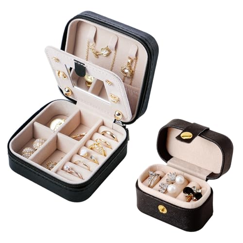 LDALAX Schmuckkästchen Reise, 2-teiliges Set Schmuckschatulle für Mädchen und Frauen, Reise Schmuck Etui, PU-Bezug Schmuck-Organizer für Ringe, Ohrringe, Halsketten, Schwarz LDALAX Schmuckkästchen Reise, 2-teiliges Set Schmuckschatulle für Mädchen und Frauen, Reise Schmuck Etui, PU-Bezug Schmuck-Organizer für Ringe, Ohrringe, Halsketten, Schwarz von LDALAX