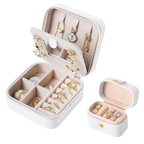 LDALAX Schmuckkästchen Reise, 2-teiliges Set Schmuckschatulle für Mädchen und Frauen, Reise Schmuck Etui, PU-Bezug Schmuck-Organizer für Ringe, Ohrringe, Halsketten (Weiß) LDALAX Schmuckkästchen Reise, 2-teiliges Set Schmuckschatulle für Mädchen und Frauen, Reise Schmuck Etui, PU-Bezug Schmuck-Organizer für Ringe, Ohrringe, Halsketten (Weiß) von LDALAX