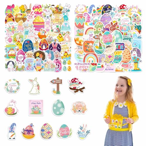 100 stück Ostereier Sticker, Ostereier Deko Sticker, Ostern Aufkleber Sticker Ostereier Selbstklebend DIY Basteln Deko, Wasserfeste Aufkleber, Geeignet für Laptops, Computer, Kühlschränke von LDBKLGHJ