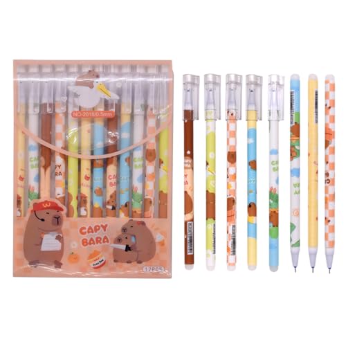 LDDYKZY Radierbarer Kugelschreiber, 12 Stück Schwarz Tintenroller Radierbar Gelstiften, 0.5mm Radierbare Stifte, Kinder Cartoon Erasable Pen, Gelstifte Radierbar für Kinder Studenten Schule Büro von LDDYKZY