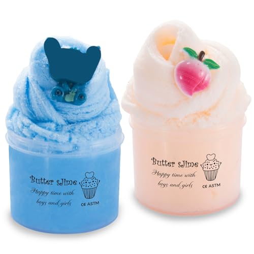 Slime Set 2 Stück Schleim Kinder,zweifarbige Butter Schleim DIY Fluffy Cloud Slime Kit WolkenSchleim Super Soft Non-Sticky,Mitgebsel Kindergeburtstag Gastgeschenke für Mädchen Jungen im Alter von 8-12 von LDDYKZY