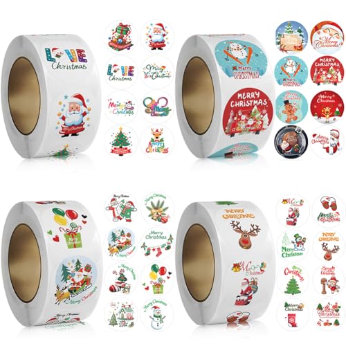 LDDYKZY Weihnachtssticker 2000 Stück Weihnachten Etiketten Selbstklebend Geschenkaufkleber Weihnachtsmann Elch Aufkleber für Geschenktüten Süßigkeiten Taschen Weihnachtsdekoration von LDDYKZY