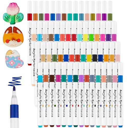 LDERFIV 60 Farben Acrylstifte für Steine Wasserfest Stifte für Steine Bemalen Acrylic Paint Marker Acrylmarker Set Acryl Stifte für Steine Leinwand Holz Keramik Glas für Ostern Halloween Weihnachten von LDERFIV