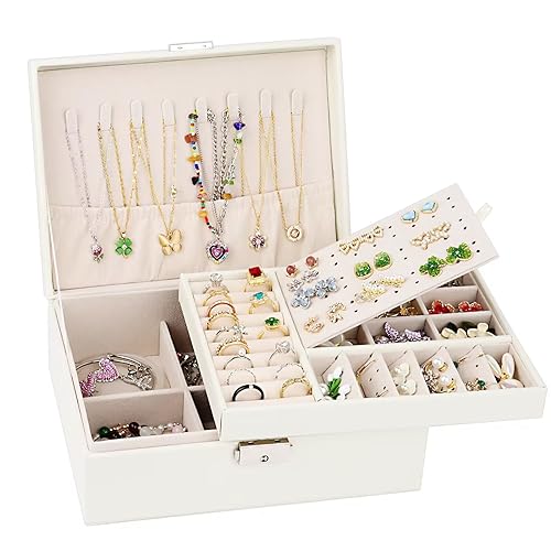 LDERFIV Schmuckschatulle für Damen, 2 Lagen, abschließbar, mit Schlüssel, Schmuckkästchen, großes Fassungsvermögen, Aufbewahrungsbox für Schmuck, für Halsketten, Ohrringe, Armbänder LDERFIV Schmuckschatulle für Damen, 2 Lagen, abschließbar, mit Schlüssel, Schmuckkästchen, großes Fassungsvermögen, Aufbewahrungsbox für Schmuck, für Halsketten, Ohrringe, Armbänder von LDERFIV