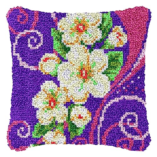 DIY Knüpfhaken-Set Knüpfkissen Zum Selber Knüpfen, Knüpfen Kissen Set Latch Hook Kissen Kit Knüpfteppich Knüpfpackung, Sofakissenbezug Handgemachte Geschenke, 43 × 43 cm, Blume von LDFHOIN