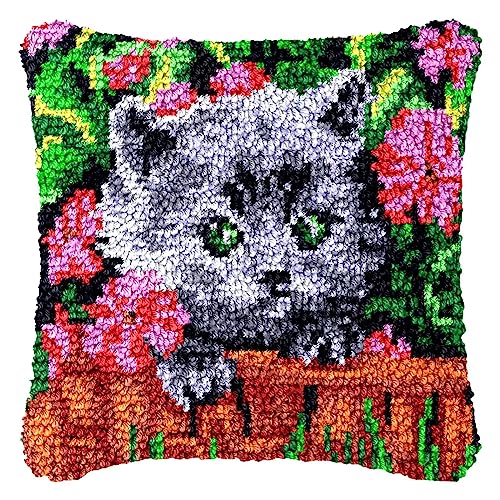 DIY Knüpfhaken-Set Knüpfkissen Zum Selber Knüpfen, Knüpfen Kissen Set Latch Hook Kissen Kit Knüpfteppich Knüpfpackung, Sofakissenbezug Handgemachte Geschenke, 43 × 43 cm, Katze DIY Knüpfhaken-Set Knüpfkissen Zum Selber Knüpfen, Knüpfen Kissen Set Latch Hook Kissen Kit Knüpfteppich Knüpfpackung, Sofakissenbezug Handgemachte Geschenke, 43 × 43 cm, Katze von LDFHOIN
