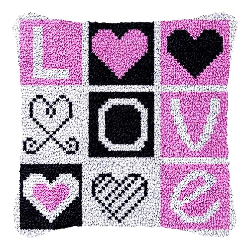 DIY Knüpfhaken-Set Knüpfkissen Zum Selber Knüpfen, Knüpfen Kissen Set Latch Hook Kissen Kit Knüpfteppich Knüpfpackung, Sofakissenbezug Handgemachte Geschenke, 43 × 43 cm, LOVE DIY Knüpfhaken-Set Knüpfkissen Zum Selber Knüpfen, Knüpfen Kissen Set Latch Hook Kissen Kit Knüpfteppich Knüpfpackung, Sofakissenbezug Handgemachte Geschenke, 43 × 43 cm, LOVE von LDFHOIN