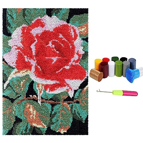 Knüpfteppich Latch Hook Kit DIY Tapisserie Teppich Zum Selber Knüpfen, Knüpfsets Knüpfen Set Kreuzstich Set Teppichherstellungs Handarbeit für Anfänger Erwachsene Kinder, 69x102cm Blume von LDFHOIN