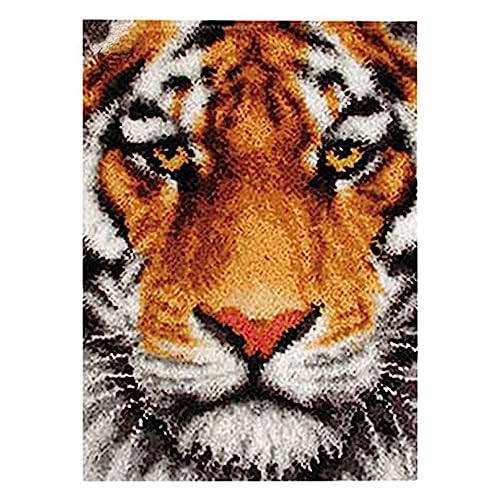 Knüpfteppich Zum Selber knüpfen mit Kissen, Teppich Set mit Werkzeug Knüpfsets Latch Hook Kit für Erwachsene, Knüpfen Teppich Knüpfpackung für Home Decor (Tiger, 40x60cm) von LDFHOIN