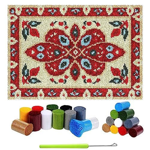 Teppichherstellung Tapisserie Knüpfteppich Knüpfpackung Latch Hook Kit, Teppich Zum Selber Knüpfen Knüpf Sets Kreuzstich Set Knüpfen Set Handwerk Geschenke (69x102cm Blumenmuster) von LDFHOIN