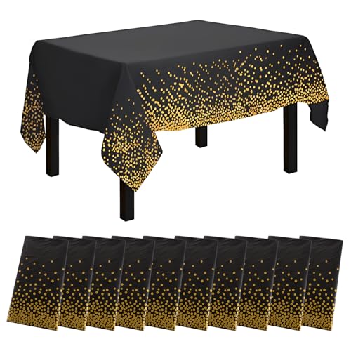 10 Stück Schwarz und Gold Party Tischdecke 137cm x 274cm, Geburtstag Tischdecke Einweg Tischdecke Rechteckig, Gold Dot Confetti Deko Geburtstag Tischdecke für Geburtstag, Party, Hochzeit, Weihnachten 10 Stück Schwarz und Gold Party Tischdecke 137cm x 274cm, Geburtstag Tischdecke Einweg Tischdecke Rechteckig, Gold Dot Confetti Deko Geburtstag Tischdecke für Geburtstag, Party, Hochzeit, Weihnachten von LDHHYH