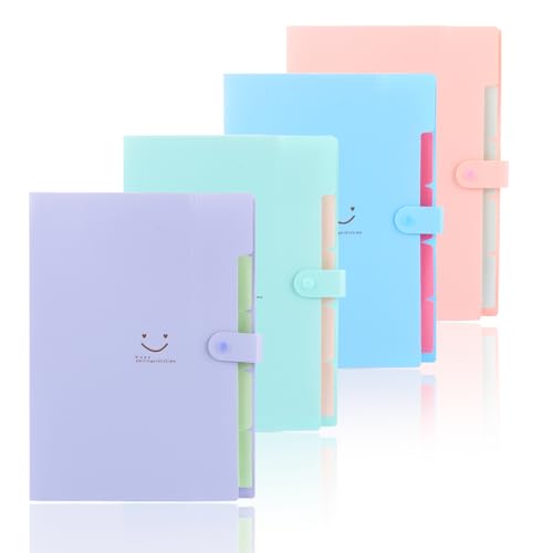 LDHHYH 4 Stück Fächermappe A4, Fächermappe Mit Fäche, Mappe Mit Fächern, sammelmappe A4, Dokumentenmappe mit 5 Fächern, Ordnungsmappe mit Druckknopf, Aktenordner für Büro,Schule(4 Farben) von LDHHYH