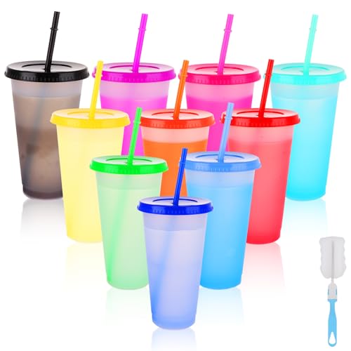 LDHHYH 10 Stück Becher Mit Deckel und Strohhalm, 710ml/24oz Farbwechsel Becher Mehrweg, Plastikbecher mit Deckel und Strohhalmen, Farbwechselnde Partybecher, 10 Farben Kunststoff LDHHYH 10 Stück Becher Mit Deckel und Strohhalm, 710ml/24oz Farbwechsel Becher Mehrweg, Plastikbecher mit Deckel und Strohhalmen, Farbwechselnde Partybecher, 10 Farben Kunststoff von LDHHYH