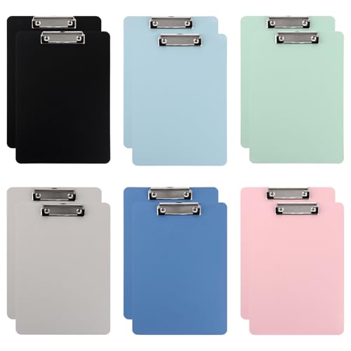 LDHHYH 12 Stück Klemmbretter A4, 31,5 x 21,5cm Klemmbrett Farbig, Klemmbrett mit Metalklemme und Aufhängeose, 6 Coloured Plastic Clipboards, klemmbretter A4 Klemmbrett für Schule,Zuhause, Büro von LDHHYH