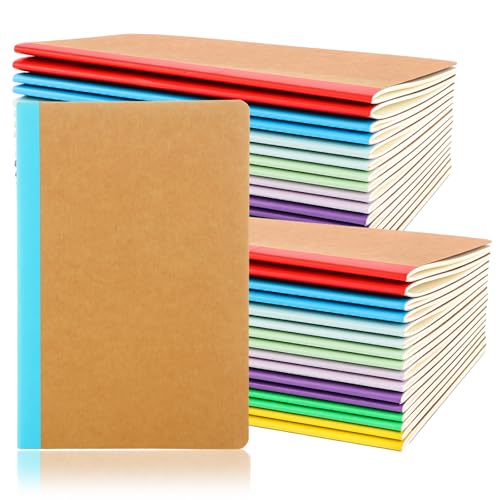 LDHHYH 48 Stück Kraft Notizbuch A5, 8 Farben Notizbuch A5 liniert, Sketchbook, Notizblock, Notizheft mit Regenbogen Rücken, 60 Seiten/30 Blatt, 21x14cm, Notizbücher für Schule Büro von LDHHYH