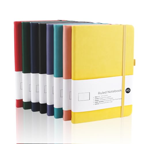 LDHHYH 8 Stück Notizbuch A5 Liniert, 21,2cm x 14,5cm Journal Hardcover Acht Farben Farbe Notizheft, mit 120 Nummerierten Seiten, 80gsm Notizbücher, Hardcover PU Notizbuch für Reisetagebuch, Schreiben von LDHHYH