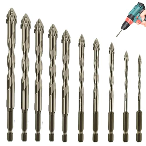 10pcs Bohrerbitset, 4 Flötenbohrer mit sechseckiger Schaft- und Doppel -Spiral -Chip -Rille, hoher Härte und Verschleißfestigkeit für Beton, Glas, Zement, Fliesen, Holzflute 10pcs Bohrerbitset, 4 Flötenbohrer mit sechseckiger Schaft- und Doppel -Spiral -Chip -Rille, hoher Härte und Verschleißfestigkeit für Beton, Glas, Zement, Fliesen, Holzflute von LDJFCCA