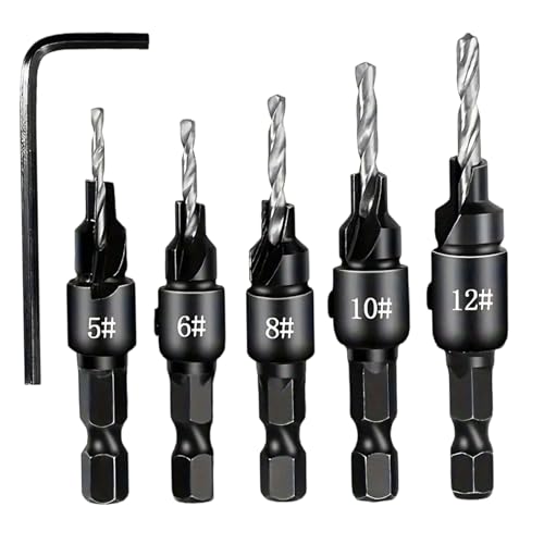 Countersink Drill Bit Set (5pcs) 5 Größe Countersink -Bohrer mit 1/4 Schaft- und Schraubenschlüsselersatz -Ersatztiolken für Holzverarbeitung für Holzbearbeitung von LDJFCCA