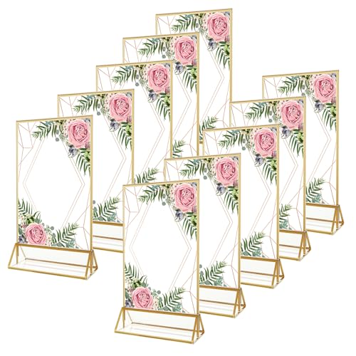 LDXDRU 10 Stück Tischaufsteller A6, Goldene Bilderrahmen Acryl T-Ständer Werbeaufsteller Menükartenhalter, Tischkartenhalter Gold Aufsteller für Tischnummern Menükarten Hochzeit, Speisekarte LDXDRU 10 Stück Tischaufsteller A6, Goldene Bilderrahmen Acryl T-Ständer Werbeaufsteller Menükartenhalter, Tischkartenhalter Gold Aufsteller für Tischnummern Menükarten Hochzeit, Speisekarte von LDXDRU
