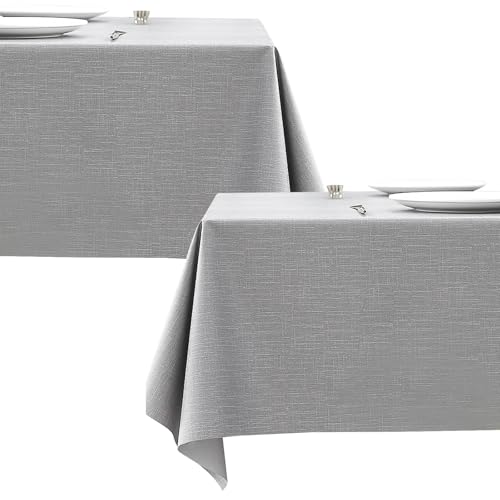 LDXDRU 2 Stück 140x200 cm Grau PVC Tischdecke, Abwaschbar Wasserabweisend Tischdecken, Outdoor wasserdichte Tischtuch Tafeldecke Tischwäsche Fleckschutz für Draußen, Wohnzimmer, Balkon, Garten von LDXDRU