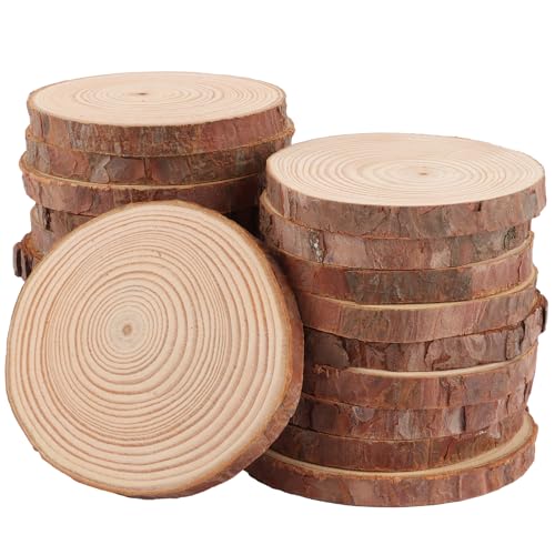 LDXDRU 20 Stücke Holzscheiben 9-10 cm Durchmesser Ohne Loch, Runde Baumscheiben Holzscheibe zum Basteln, Kiefernholz Holzscheiben Baumscheibe für DIY Basteln Hochzeit Weihnachten deko von LDXDRU