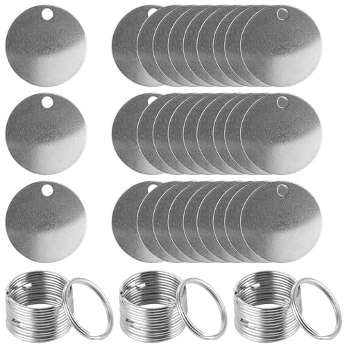 LDXDRU 30 Stück 30mm Schlüsselanhänger mit Ringe, Runde Schlüsselring Silber Stanzrohlinge aus Edelstahl Keychain Schlüsselanhänger Basteln Set für Schlüssel Handwerk DIY, Schmuckherstellung von LDXDRU