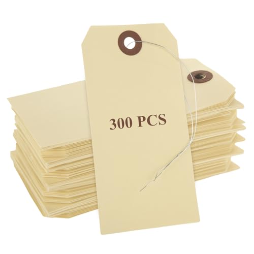 LDXDRU 300 Stück Etiketten mit Draht, Manila-Versandanhänger, zum Aufhängen, Kraftpapier, verstärktes Loch, beschreibbares Blanko-Etikett für Preis-Geschenkanhänger, Inventar-Etikett LDXDRU 300 Stück Etiketten mit Draht, Manila-Versandanhänger, zum Aufhängen, Kraftpapier, verstärktes Loch, beschreibbares Blanko-Etikett für Preis-Geschenkanhänger, Inventar-Etikett von LDXDRU