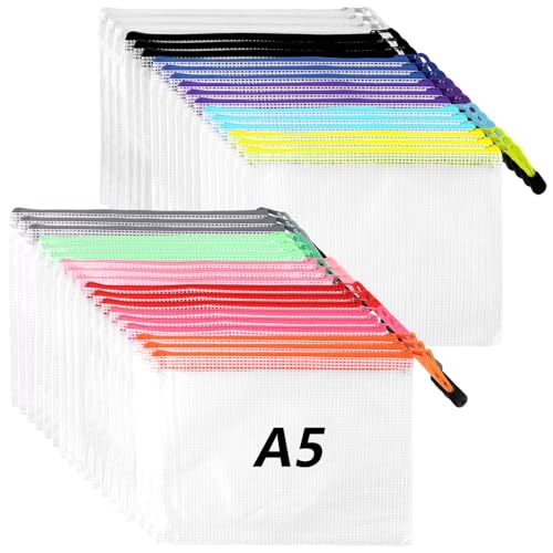 LDXDRU 36 Stück Dokumententasche mit Reißverschluss A5, Wasserdicht Dokumentenmappe A5, Kunststoff Mesh Zip Beutel, Reißverschlussbeutel Mesh Zipper Beutel Set für Datei, Papier, Reise, Schminktasche LDXDRU 36 Stück Dokumententasche mit Reißverschluss A5, Wasserdicht Dokumentenmappe A5, Kunststoff Mesh Zip Beutel, Reißverschlussbeutel Mesh Zipper Beutel Set für Datei, Papier, Reise, Schminktasche von LDXDRU