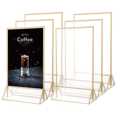 LDXDRU 6 Stück Acryl Gold Tischnummern Hochzeit, A6 Tischaufsteller Menü Halter Display, Gold Tischkartenhalter Bilderrahmen Doppelseitige für Hochzeit Tischnummern, Speisekartenhalter, Fotorahmen von LDXDRU