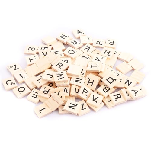 LDXDRU Holzbuchstaben zum Basteln, 1000 Stück Scrabble-Buchstaben aus Holz & 52 Stück Blanko-Holzquadrat Holz-Scrabble-Fliesen zum Basteln, Rechtschreiben, Geschenk, Dekoration, 20 x 18 x 4 mm, 1052 von LDXDRU