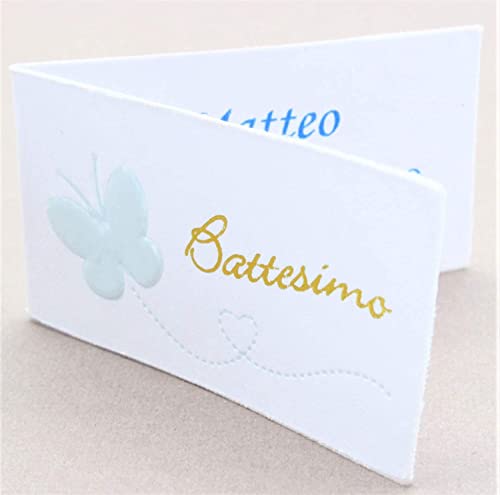 30 Kärtchen für Gastgeschenke, Taufe, Schmetterling, Hellblau, personalisierbarer Druck in Farben (30 Stück) von LE GEMME DI VENEZIA