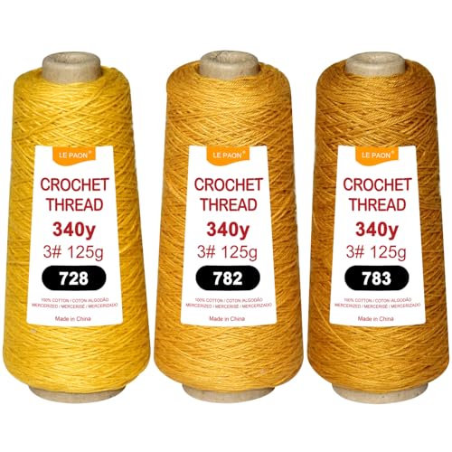 3 Kegel insgesamt 375 g, Häkelgarn Größe 3, 100 % Baumwollgarn (728–782–783) von LE PAON