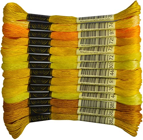 Hochwertige Sticktwist in Regenbogenfarben, Kreuzstichfäden – Freundschaftsarmbänder – Bastelseide – 14 Knäuel pro Packung, Stickgarn, hellgelber Farbverlauf von LE PAON