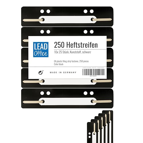 250 Heftstreifen aus Recycling-Karton in 5 Farben, Akten-Dulli farbig sortiert, 10 Bündel á 25 Stück - MADE IN GERMANY, Blauer Engel zertifiziert (250x Kunststoff schwarz) von LEAD Office