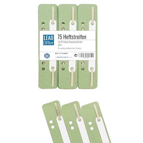 75 Heftstreifen - Pappe, Recycling-Karton, 3 Bündel á 25 Stück - MADE IN GERMANY, Blauer Engel zertifiziert (grün) von LEAD Office
