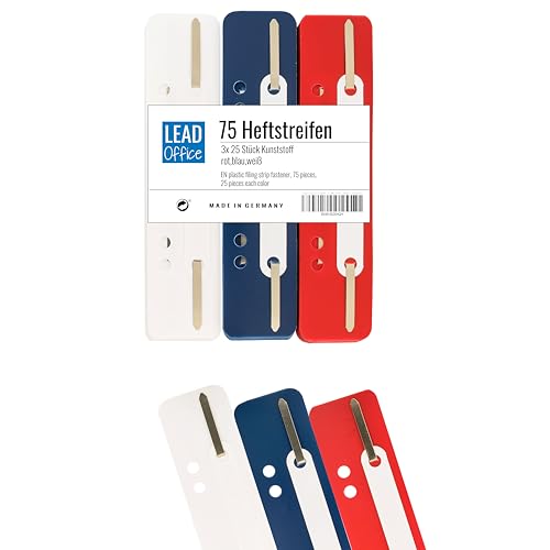 75 Heftstreifen - Kunststoff, 3 Bündel á 25 Stück - MADE IN GERMANY (rot, blau, weiß) 75 Heftstreifen - Kunststoff, 3 Bündel á 25 Stück - MADE IN GERMANY (rot, blau, weiß) von LEAD Office