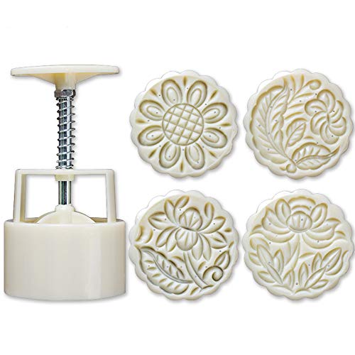 LEAMALLS 5 stück Ausstechformen Mooncake form manuelle Press Cookies Mould mit Blumen Backen Torten Fondant Backzubehör Modellierwerkzeug Backformsets Dekorationswerkzeuge von LEAMALLS