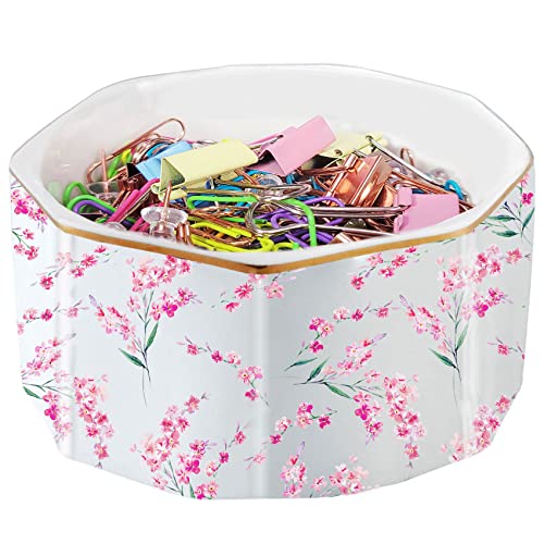 LEAZUL Keramik Büroklammerhalter Gold Line Büroklammer Spender Organizer für Schreibtisch Niedliches Blumenmuster Büro Binder Clip Halter Bobby Pin und Haarclip Halter Geschenk für Büro Rosa Blumen LEAZUL Keramik Büroklammerhalter Gold Line Büroklammer Spender Organizer für Schreibtisch Niedliches Blumenmuster Büro Binder Clip Halter Bobby Pin und Haarclip Halter Geschenk für Büro Rosa Blumen von LEAZUL