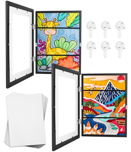 2 Stück Kinder Kunst Bilderrahmen Holz,Aufklappbarer Rahmen Für Kinderzeichnungen,Kinder Kunst Projekte Schule Arbeit Handwerk,Zum Ausstellen Oder AufhäNgen Ihrer Kinderkunstwerke (Dunkelschwarz) von LEAZZLE
