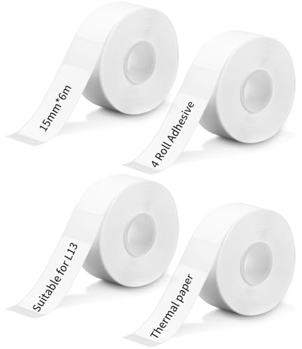 LEAZZLE Etiketten Selbstklebend 4pcs, Wasserdicht Etikettendruckpapier, Thermo-Etikettenband 6mX15mm für Haus, Büro, Schule LEAZZLE Etiketten Selbstklebend 4pcs, Wasserdicht Etikettendruckpapier, Thermo-Etikettenband 6mX15mm für Haus, Büro, Schule von LEAZZLE