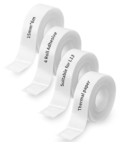 Gewidmet Etiketten Selbstklebend,4 Rollen 6 m * 15 mm Selbstklebendes Thermoband Etiketten,Personalisierbare Bügeletiketten,auf Größe Zuschneidbar,Geeignet für Zuhause,Lagerorganisation(Weiß) von LEAZZLE