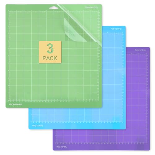 LEAZZLE 3 Stück 12 x 12 Schneidematte Set fur Cricut Maker 3/Air/Air 2/Explore 3, Schneidematte mit 3 Verschiedenen Klebern, Cricut Matte mit Staubdichtem Film fur Nähen Quilten (30,5 x 30,5CM) von LEAZZLE